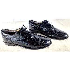 Zelli Genuine Alligator Cap Toe Oxford Shoes Black 10.5M Italy Luxury Exotic